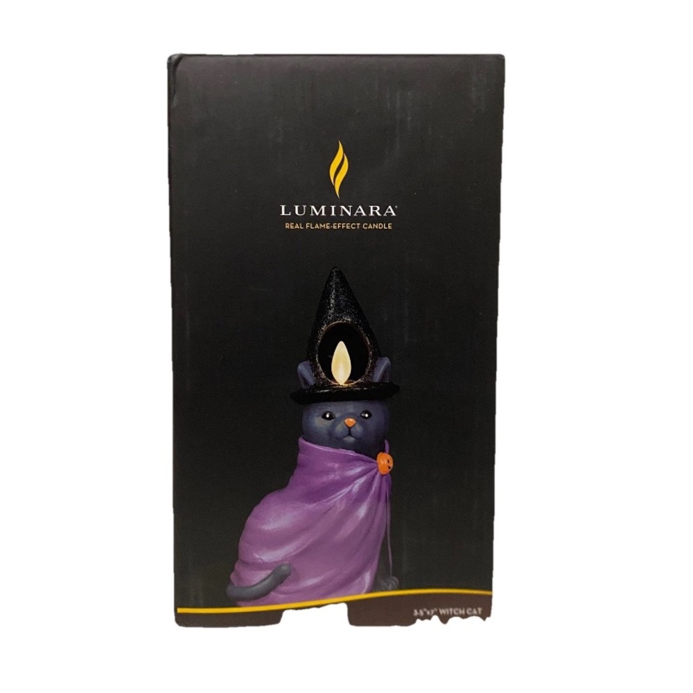 Luminara 3.5" x 7" Flameless Halloween Witch Cat Candle - LED, Real Wax, Timer